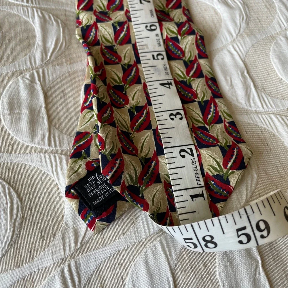 Ungaro Paris Mens Silk Tie Geometric Botanical Red Green Navy Made in Italy